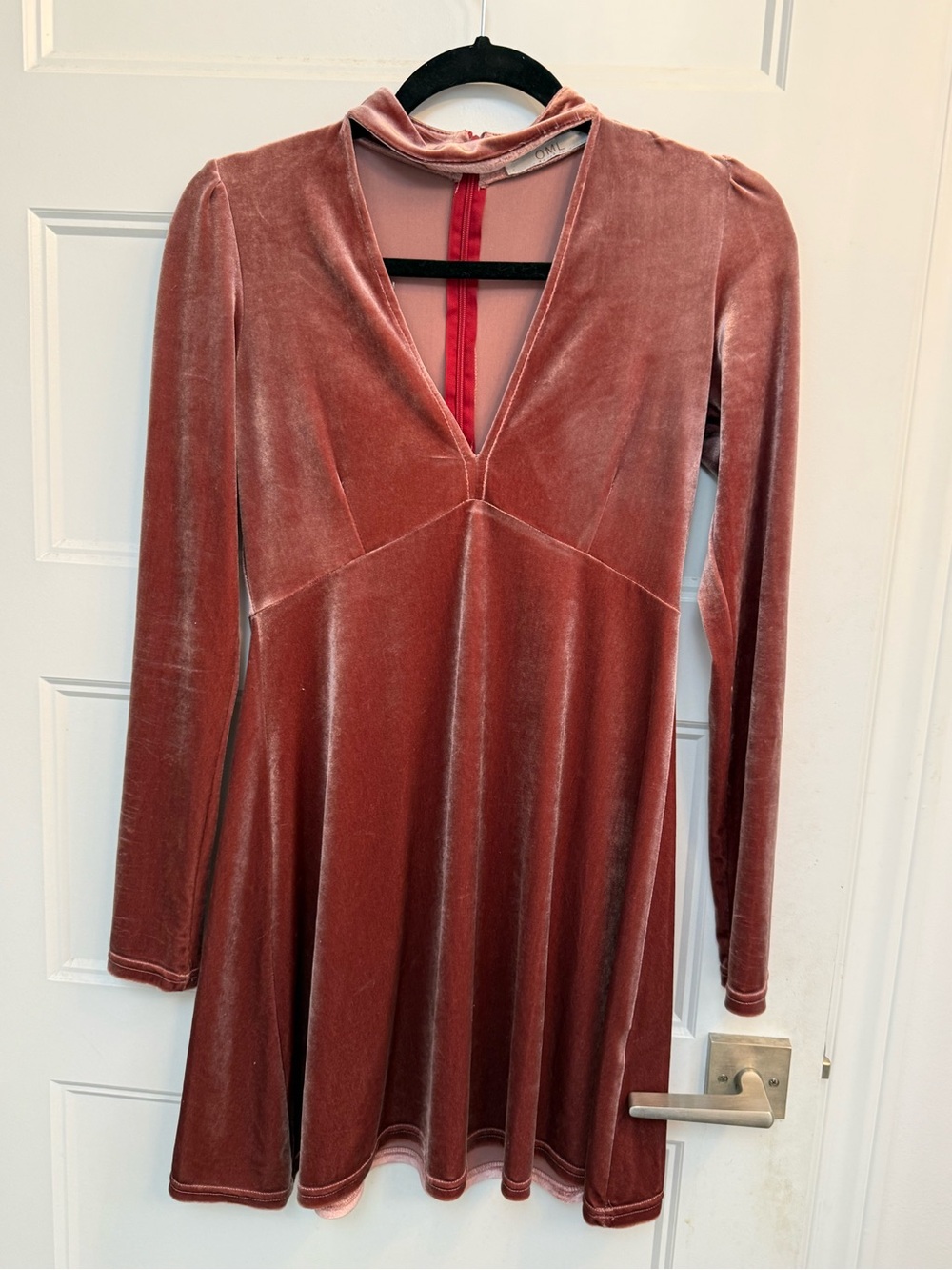 Oh My Love London Pink Velvet Plunge Skater Dress Medium